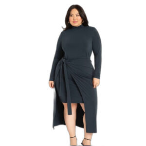 Eloquii Mockneck Knit Dress With Wrapover Skirt, Size 22/24, in Blueberry